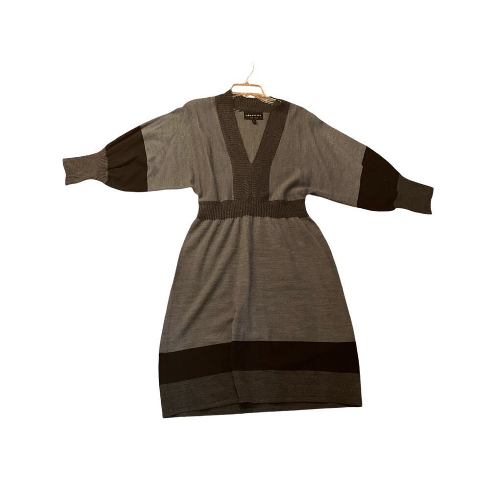 Connected Apparel Sweater Dress V-Neck‎ Long Sleeves Acrylic Grey Womens Large